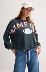 Daydreamer Game Day Sweatshirt Charcoal Football Graphic Oversized L/XL Photo 0