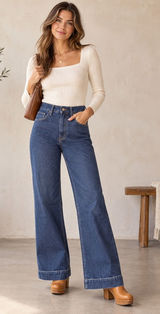 PAIGE Leenah High Rise Wide Leg Jeans Sz 28 Ceremony Dark Wash Stretch Denim Photo 0