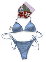Aerie Light Sky Blue Bikini M & Crochet Bandana Set Photo 0
