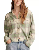Lucky Brand Women's XS Cotton Raw Edge Plaid‎ Cropped Button Down Top Flannel Photo 0