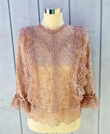 Melograno Rico Lace Blush Blouse See-through Top Long Sleeve Size Small Photo 0