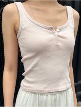 Brandy Melville J. Galt dalis light pink ribbed cotton button-up Henley tank top Photo 0