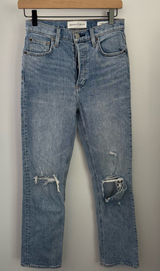 Aritzia Denim Forum 26 Arlo High Rise Straight Jeans Distressed Organic Cotton Photo 0