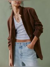 FREE PEOPLE NWT Paper Cut Vegan Suede Blazer / Brown Bear Photo 0