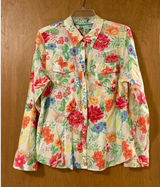 Izod Womens Floral Snap Front Long Sleeve Cotton Shirt Tropical Multi Color LG Photo 0