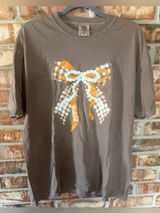 Comfort Colors Espresso Short-Sleeve Tee with Orange/Gingham Bow Graphic Photo 0