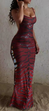 Nibber Tiger Stripe Backless Maxi Dress Sleeveless Bodycon Size S New Photo 0