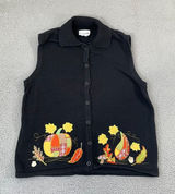 Breckenridge Sweater Vest Women L Black Pumpkin Fall Leaves Autumn Sleeveless Photo 0