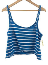 Aerie Tank Top Womens Large Blue White Striped Twisted Strap Cropped Cotton Photo 0