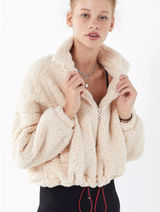 Urban Outfitters Teddy Sherpa Jacket Womens M‎ Cream Cropped Full Zip Fleece Photo 0