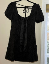 Lulus Black Jacquard Dress Bow Front Tie Across the Back Size Large NWT Photo 0
