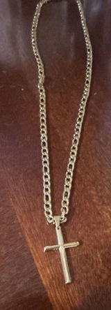 Gold-Tone Metal Plain Cross Pendant Necklace on Cuban Link Chain Photo 0