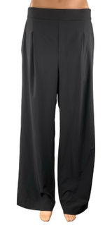 Women's Black High Waisted Pull On Wide Leg Baggy Career Trousers Pants Size 30 Photo 0