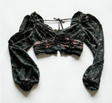 Altar'd‎ State Floral Crop Top Green Pink Rose Balloon Sleeve Lace Up Blouse S Photo 0