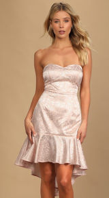 NWT Lulu’s True Romance Light Pink Floral Satin Jacquard Strapless Dress Photo 0