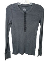Aerie Small Top Charcoal Gray Ribbed Waffle Knit Henley Long Sleeve Lounge 1469 Photo 0