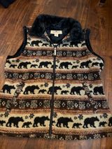 Woolrich Womens Fuzzy Faux Fur Fleece Size Large Zip Up Bears Nordic Geometric Photo 0