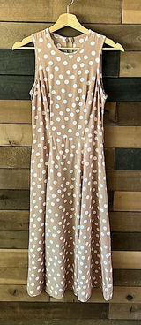 Vintage Paris Sport Club Sleeveless Tan Polka Dot Maxi Dress Made in USA Rayon Photo 0