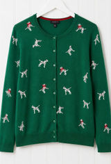 Talbots Petites Womens LP Green Dalmatian Dog Cardigan Cashmere Blend Holiday Photo 0