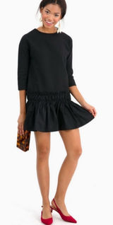 English Factory Drop Waist Mixed Media Dress‎ Medium Black Smocked Shift Photo 0