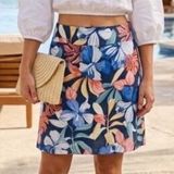 Tommy‎ Bahama Sz 6 Floral Linen Mini Skirt Blue Tropical Hibiscus Vacation Beach Photo 0