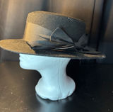 Vintage Black 100% Wool Boater Hat Made in USA Grosgrain Ribbon Bow WPL 4384 Photo 0
