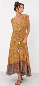 Floral Boho Coastal Western Cottagecore Maxi Dress Sleeveless Tassel ePretty LG Photo 0