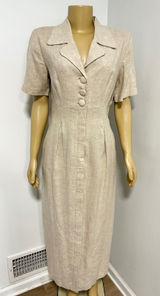 Misty Lane Vintage Linen Blend Maxi Dress Oatmeal Beige Short Sleeve Size 10 USA Photo 0