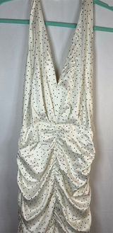 Zara Dress Womens Size S Ivory Polka Dot Halter Ruched Bodycon Midi Photo 0
