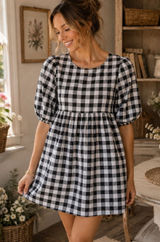 Gingham Puff Sleeve Babydoll Dress Black White Size S San Jose The Label Photo 0