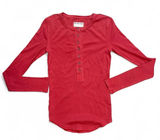 Free People We The Free Red Ribbed Henley Top XS Long Sleeve Fitted Boho Photo 0