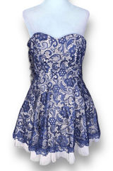 Camille La Vie HOCO Homecoming Dress Navy Lace Strapless Fit Flare Romantic Photo 0