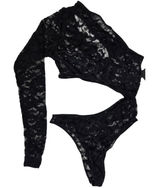 Frederick's of‎ Hollywood Kerry Asymmetrical Lace Bodysuit Lingerie Black M NWT Photo 0