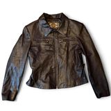 Vintage GUESS Brown Faux Snakeskin Jacket Women’s L Y2K Full Zip Moto 90s 2000s Photo 0