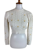 Zara Cream Cable Knit Floral Embroidered Cropped Sweater Medium Photo 0