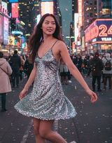 NWT‎ Zara Women's Small Sequin Spaghetti Mini Slip A-line Dress Silver Sparkle Photo 0