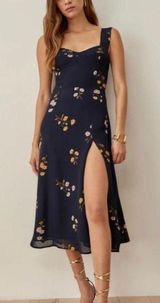 Reformation Fulton blue floral midi dress with slit Photo 0