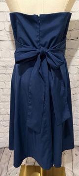 Donna Ricco Dark Navy Blue Strapless Satin Dress Gown V-notch Belted Size 8 Photo 0