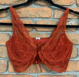 SHEIN Lace Unlined Tie Front Bra Underwire Demi Coverage Burnt Orange Size‎ M Photo 0
