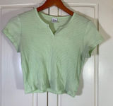 Tna Aritzia Women Mint Green Waffle Knit Notch Neck Crop Top SS Medium READ Photo 0