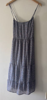 Rokoko Blue Floral Flowy Cottagecore Tiered Maxi Dress Criss Cross‎ Back Photo 0