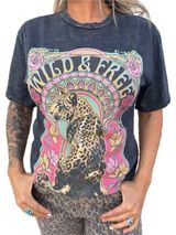 Wild & Free Graphic Boyfriend Tee Size Medium Mineral Wash Leopard Relaxed Fit Photo 0