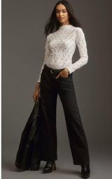 Anthropologie Maeve Talia Long Sleeve Mock Neck Textured Top in Ivory Women's S Photo 0