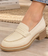 Crown Vintage Nirea Ivory Leather Platform Loafers Block Heel Size 7.5 Photo 0