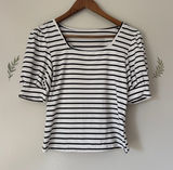 SHEIN Black and White Striped Short Puff-Sleeve Tee Photo 0
