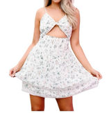 New Connection Floral‎ Cutout Mini Dress White Multi Tiered Lace Trim Large NWT Photo 0