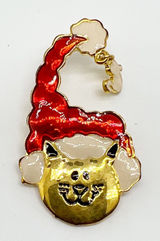 NEW Gold Tone Christmas Cat Santa Claus Brooch Pin Photo 0