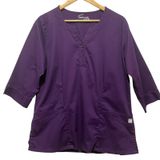 Butter Soft Womens Scrub Top L Purple V Neck 3/4 Sleeve Stretch‎ Nursing Uniform Photo 0