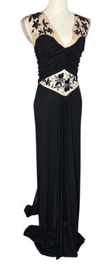 Vintage Cache Illusion Neckline Floral Beaded Mesh Waist Full Length Gown Photo 0