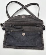 Free People Crossbody Bag Charcoal Black Canvas Leather Foldover Minimalist OS Photo 0